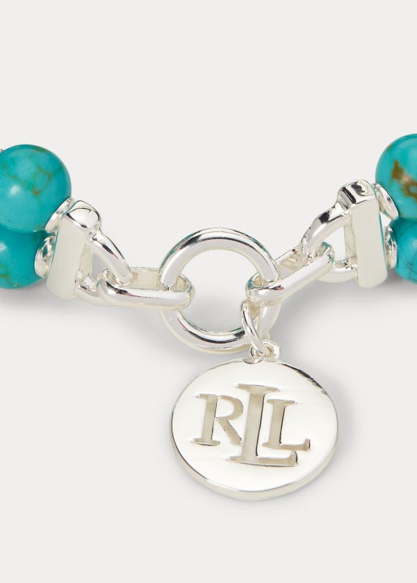 Pulsera Ralph Lauren Mujer Plateados - Turquoise-Bead Logo - VPRBK7809